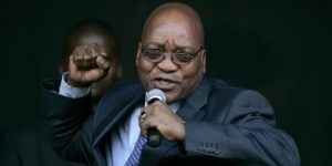 Jacob Zuma, leader of South Africa's ruling African National Congress (ANC), sings for his supporters at the Pietermaritzburg high court outside Durban August 4, 2008. Zuma appeared in court on Monday to push for the dismissal of a corruption case that could stop him becoming president next year. Over 1,000 supporters demonstrated outside the high court in Pietermaritzburg to denounce charges they say are politically motivated and to try to stop Zuma from being put on trial later in the year. REUTERS/Siphiwe Sibeko (SOUTH AFRICA)